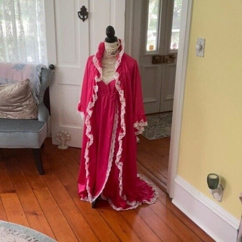 💝⭐️💝VTG Givenchy 2pc SET PARIS Pink Sultry Lace Nightgown * Robe💝⭐️💝 - Picture 6 of 16